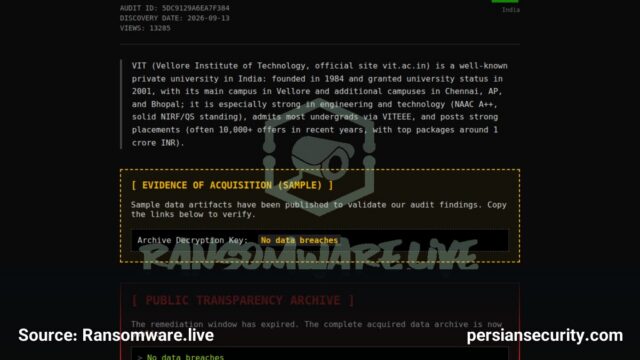 هدف قرار گرفتن دانشگاه VIT هند توسط گروه Auditteam