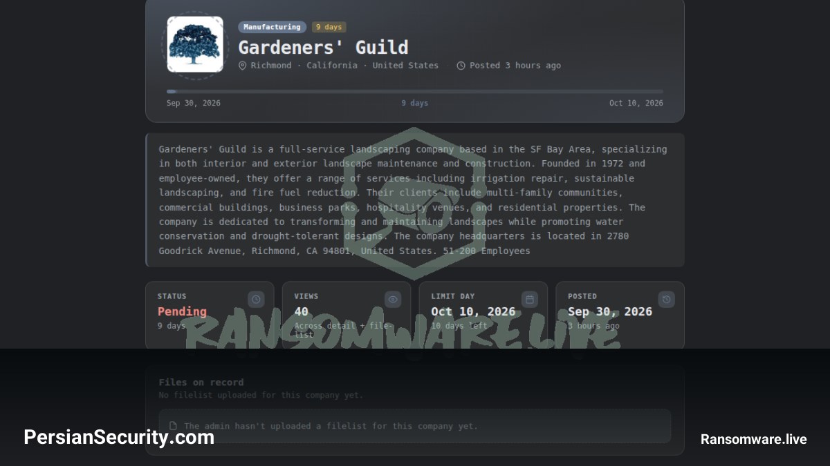 گروه باج‌افزاری Storm شرکت Gardeners' Guild را در لیست قربانیان خود قرار داد