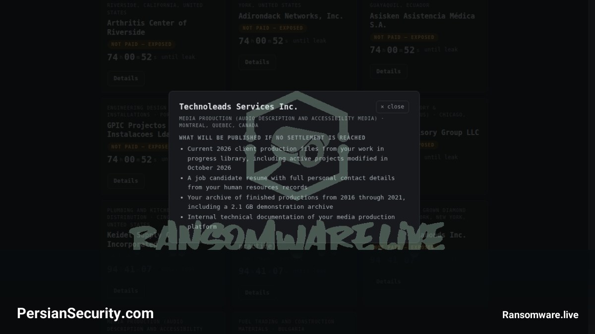 افشای داده‌های حساس شرکت Technoleads Services Inc توسط گروه N0n