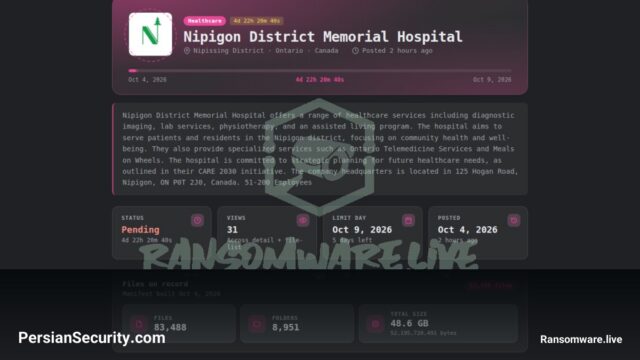 هدف قرار گرفتن بیمارستان Nipigon District Memorial توسط گروه باج‌افزاری Storm