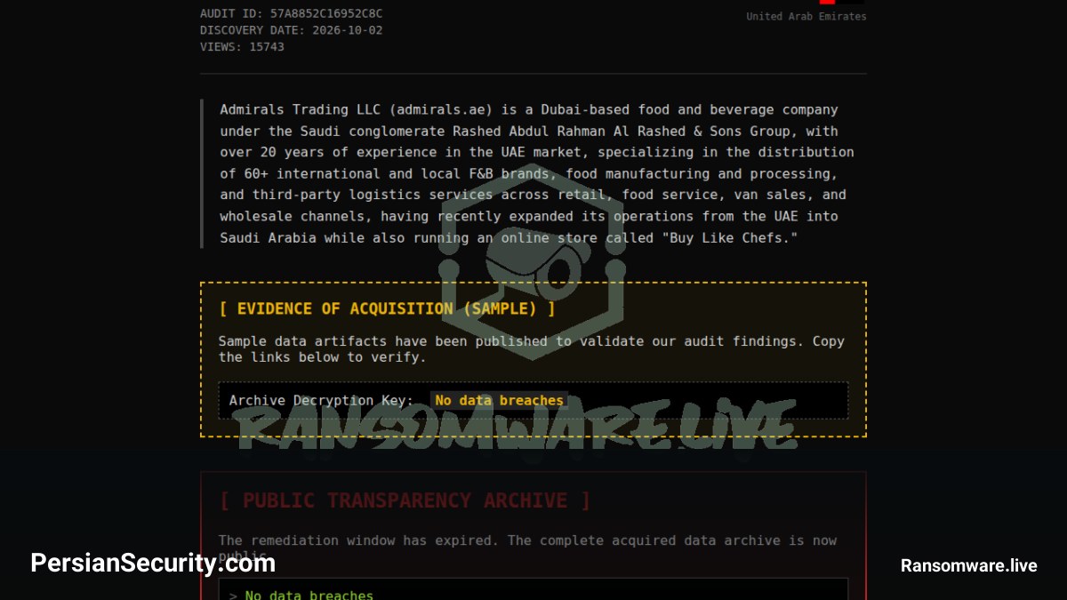 ادعای نشت داده‌های شرکت Admirals Trading توسط گروه Auditteam