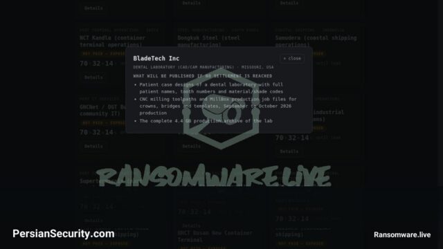 انتشار داده‌های حساس آزمایشگاه دندان‌پزشکی BladeTech Inc توسط عامل تهدید N0n